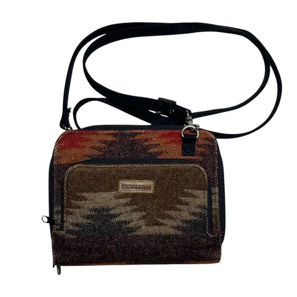 Pendleton Crossbody Southwest Aztec Wool Brown Red Wallet Organizer Clutch